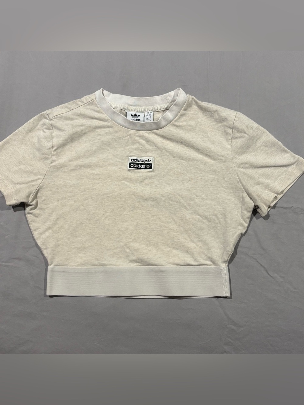 adidas Cream Cropped Short Sleeve Tee with Mini Logo